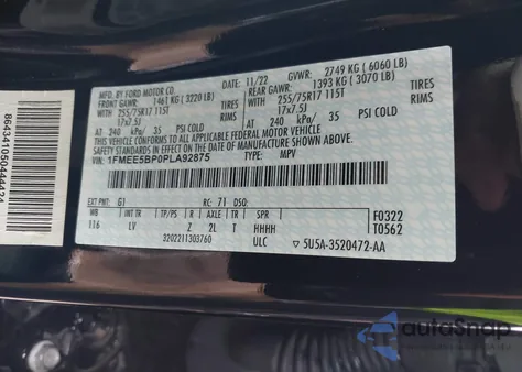 2023 Ford Bronco Big Bend z USA, uszkodzony, nr VIN 1FMEE5BP0PLA92875